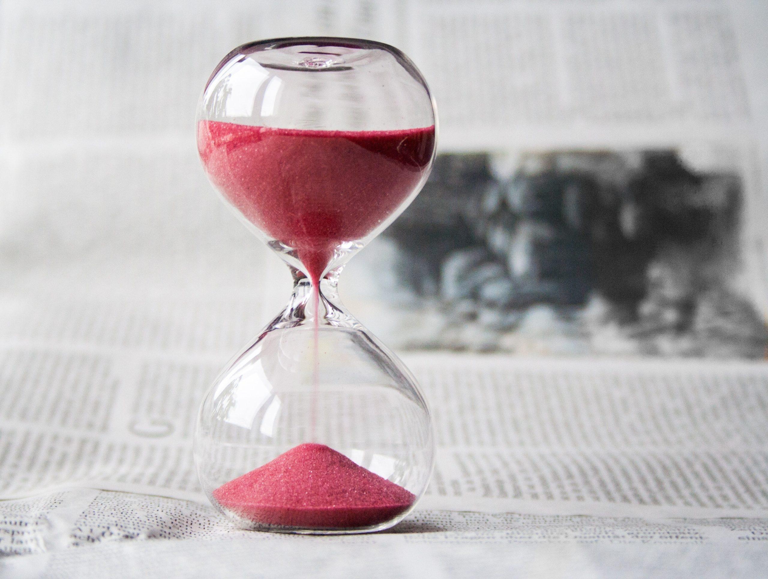 Hourglass on newspaper